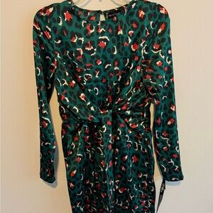 PrettyLittleThing Green and Red Leopard Print Dress